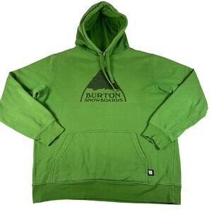 Burton Snowboards Hoodie Mens Large Lime Green Mountain Graphic Pullover Fleece